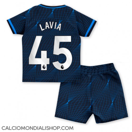 Maglie da calcio Chelsea Romeo Lavia #45 Seconda Maglia Bambino 2023-24 Manica Corta (+ Pantaloni corti)